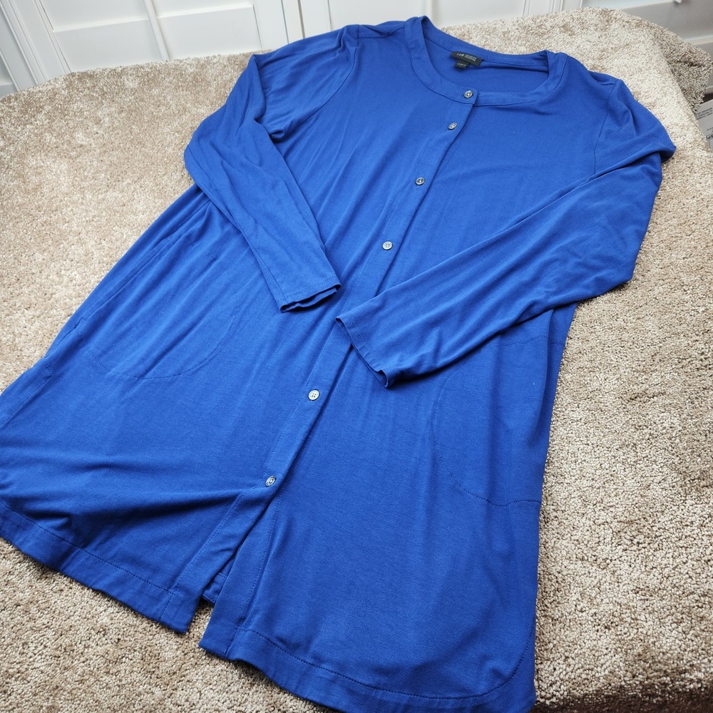 J. Jill Wearever Royal Blue Longline Button Front Cardigan Pockets L